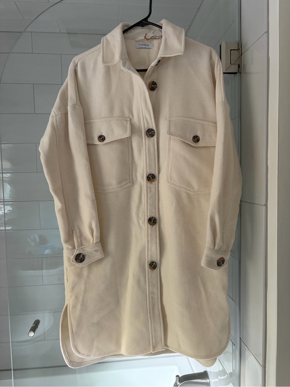 Evereve Cream Long Button-Front Trench Shacket